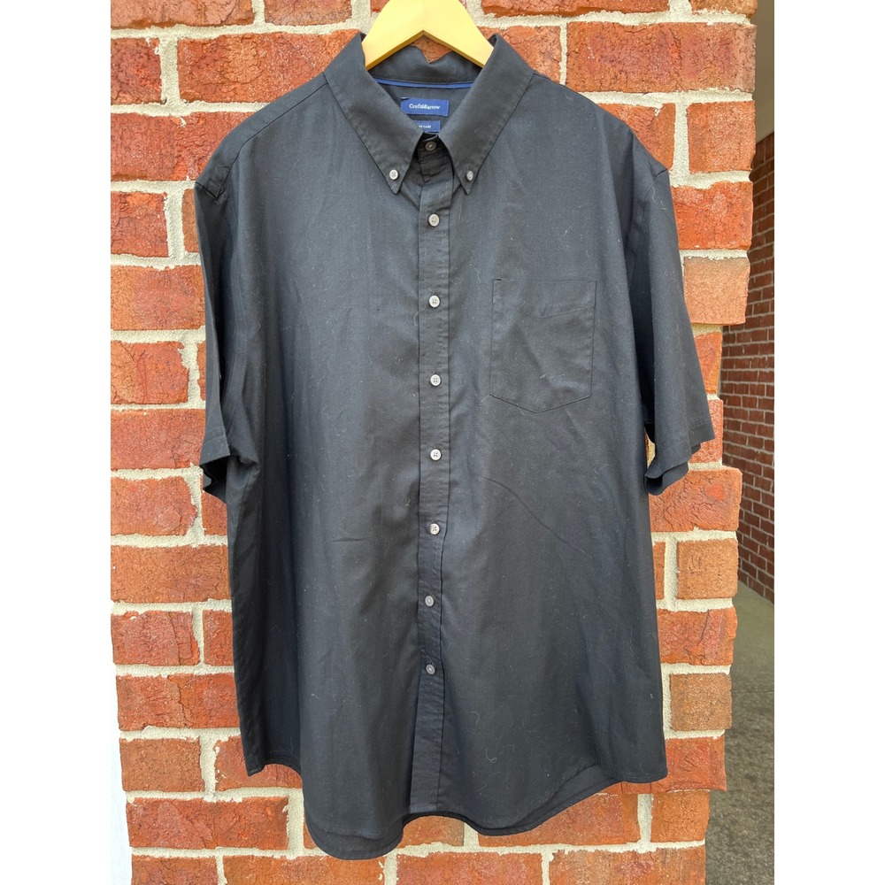 Croft & Barrow Mens XL Black Herringbone Easy Care Short Sleeve Button Down